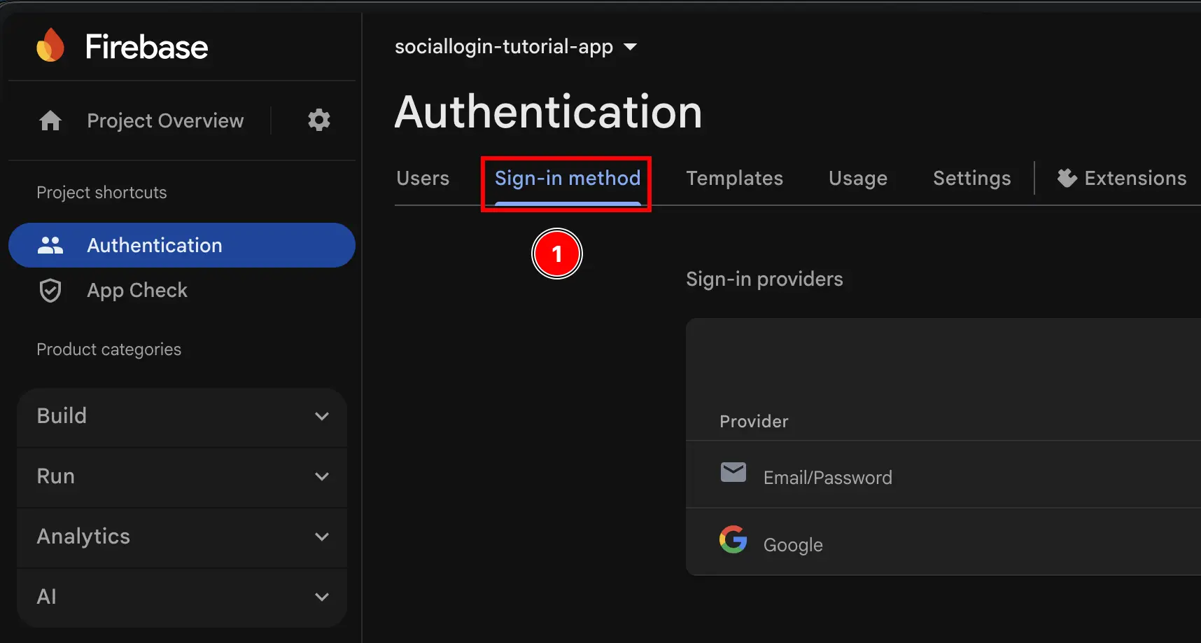 Firebase Authentication Sign-in Method Button