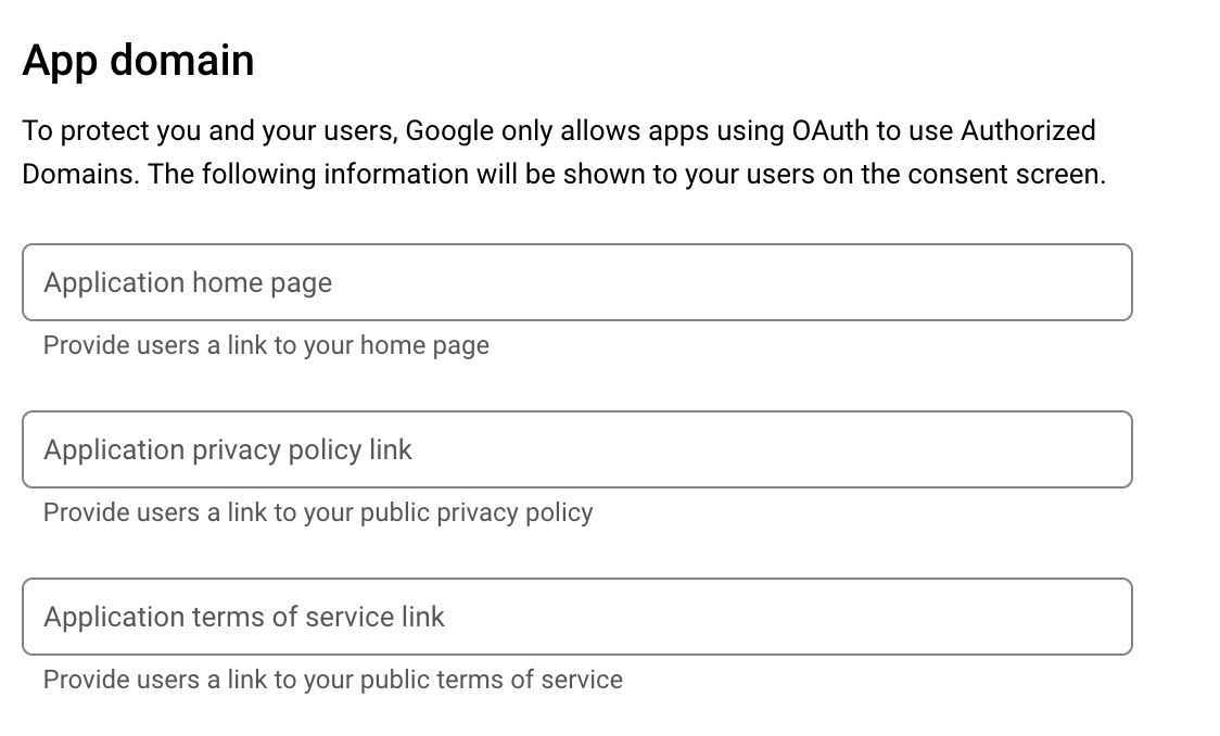 App domain configuration section with authorized domains field