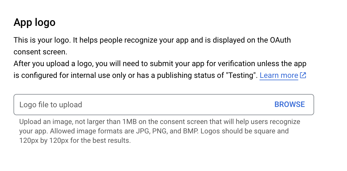 App logo upload section in OAuth consent screen