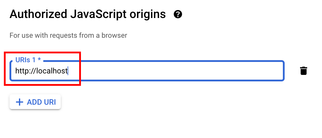 ADD URI dialog with localhost URL entered