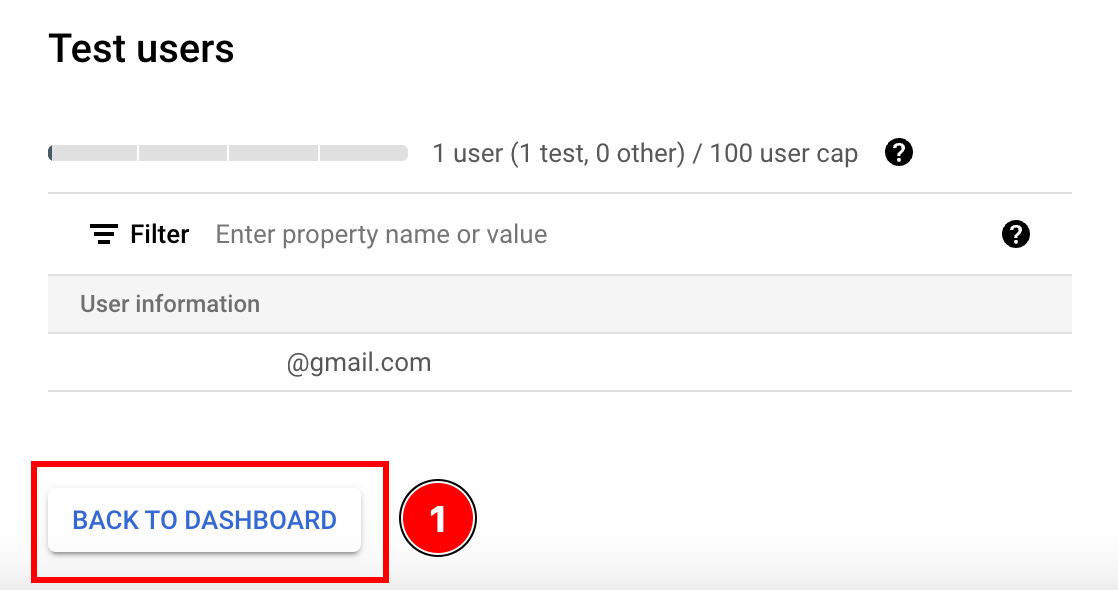 Back to dashboard button at bottom of completion page