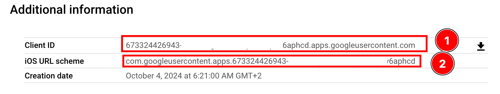 Client ID details showing Client ID and reversed client ID to copy