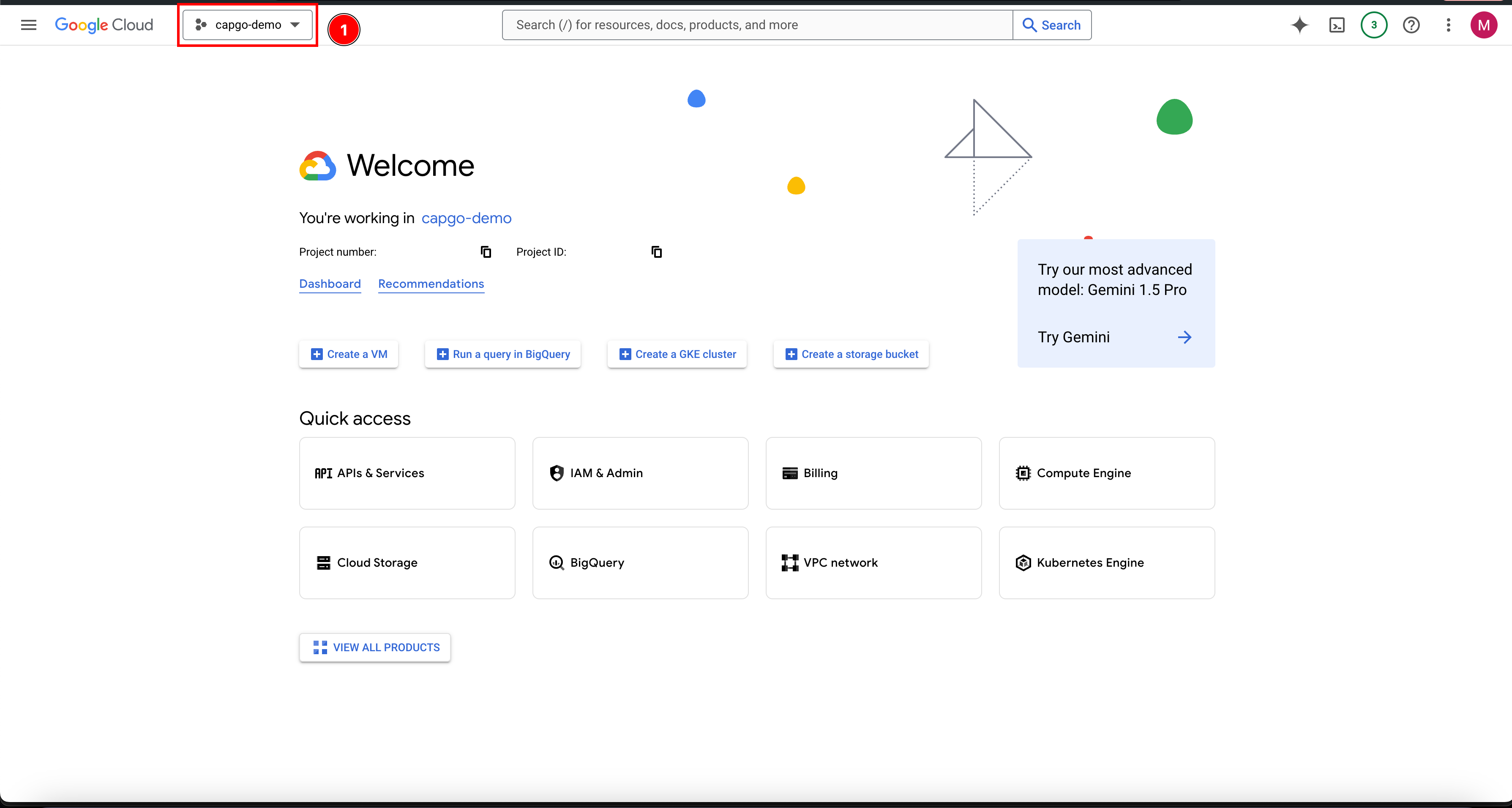 Google Console Project Selector