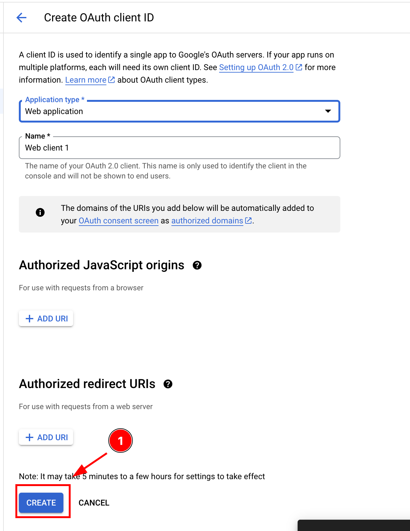 Web client creation form with name field highlighted
