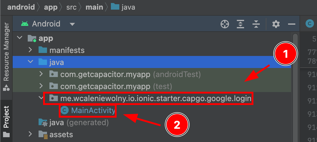 MainActivity.java file in package structure