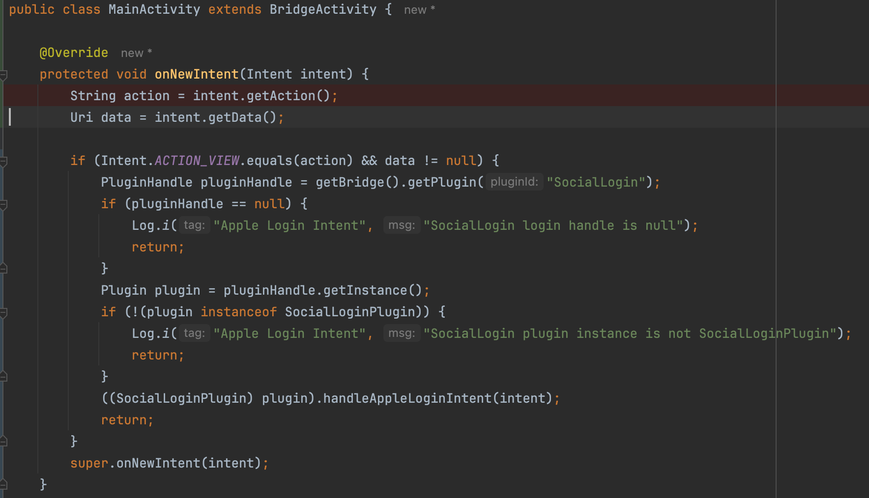 Code to add to MainActivity for handling deep links