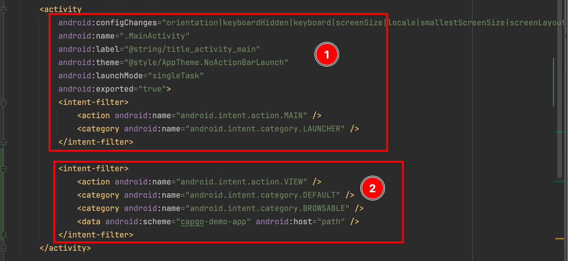 Intent filter code to add in MainActivity