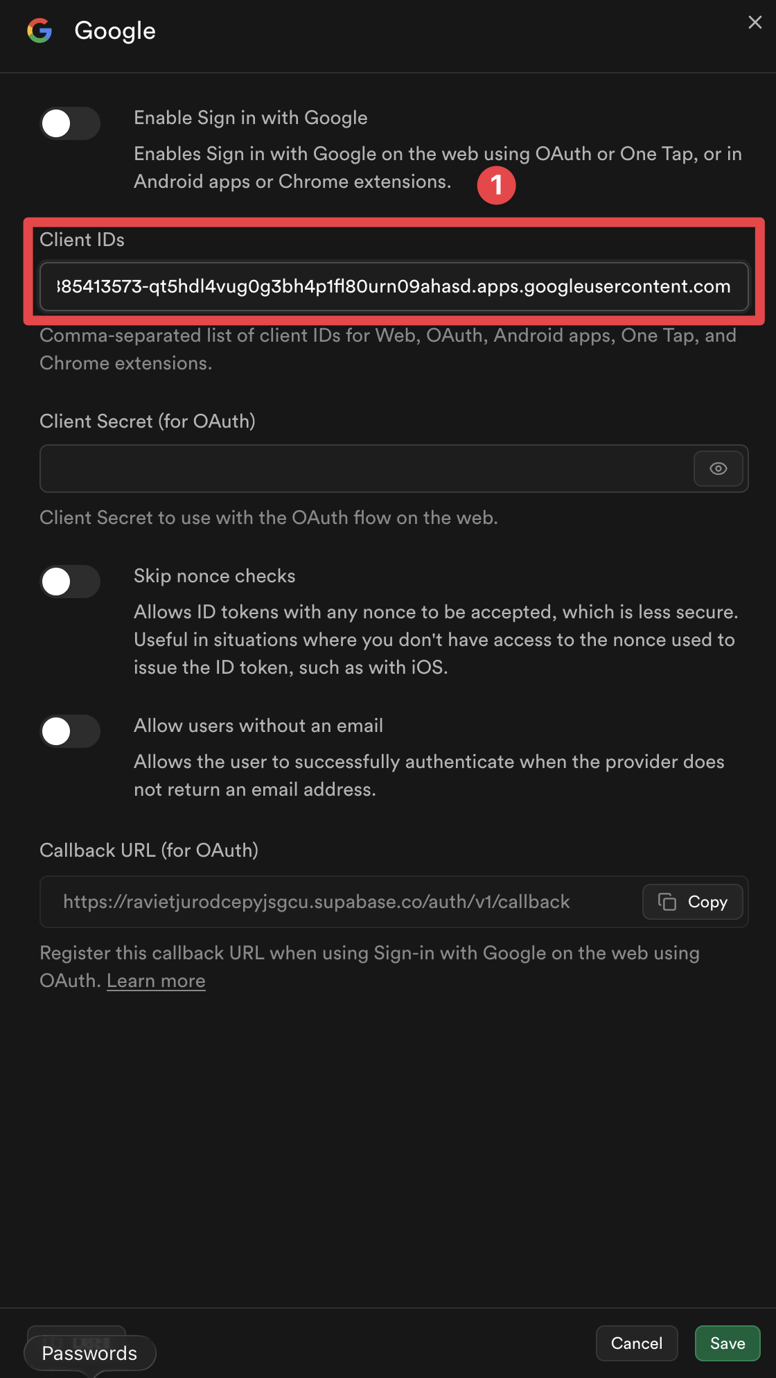 Supabase Google Provider Add Client IDs