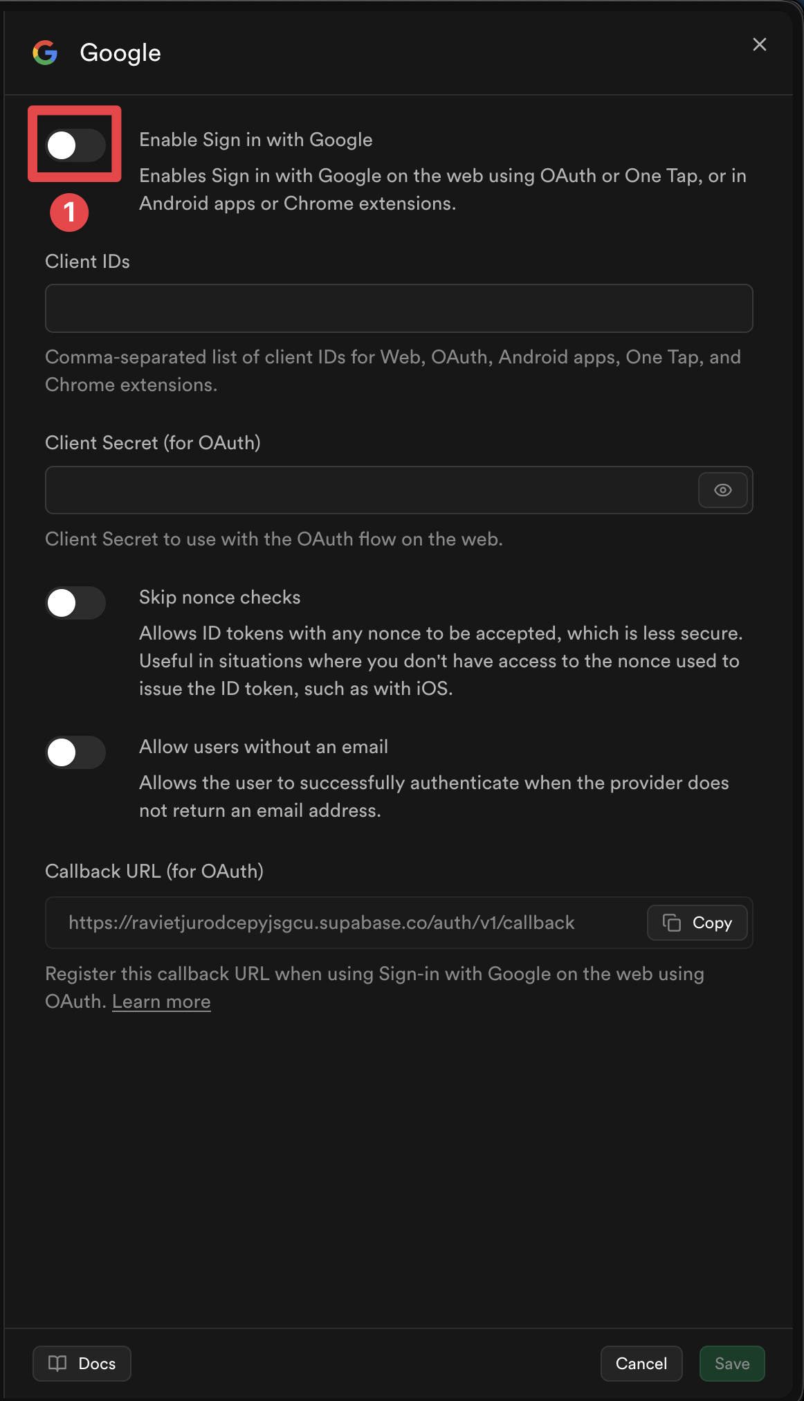 Supabase Google Provider Enable