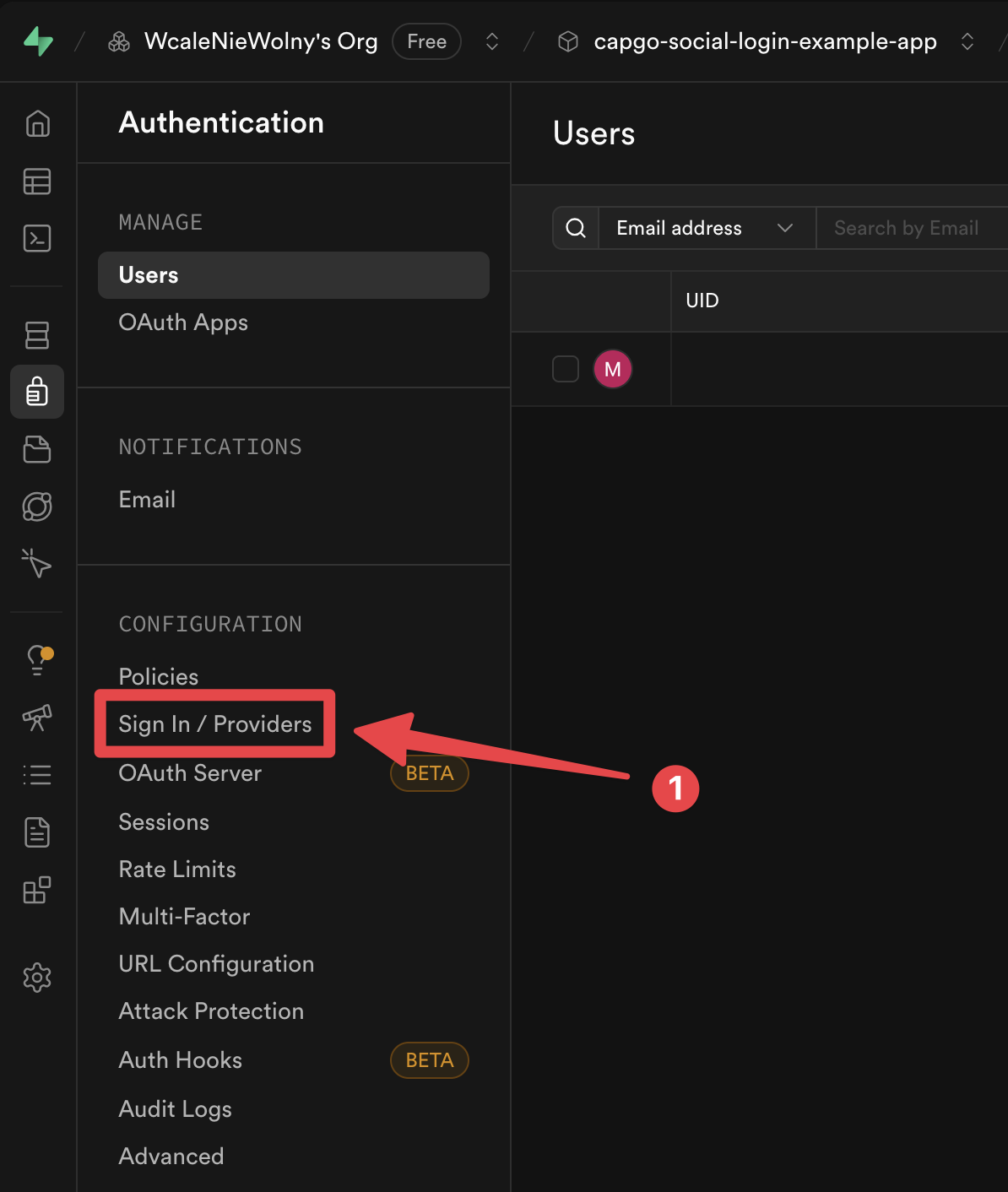 Supabase Providers Tab