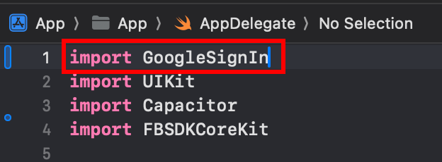 AppDelegate.swift with GoogleSignIn import added