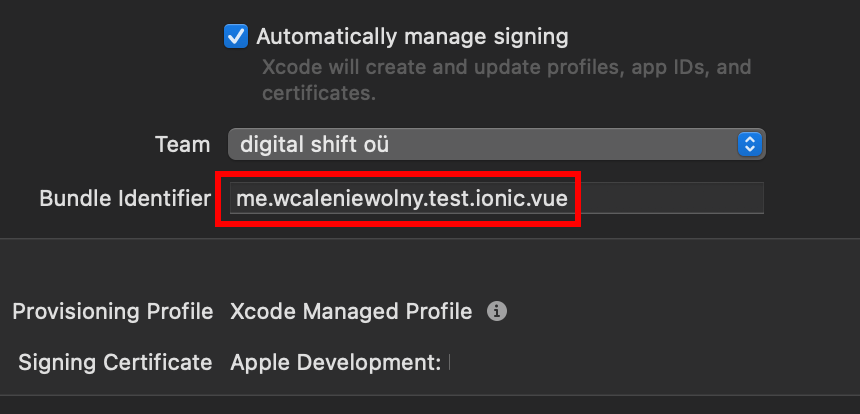 Bundle Identifier field in Xcode project settings