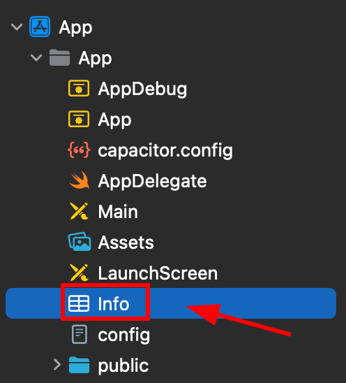 Info.plist file in Xcode project navigator